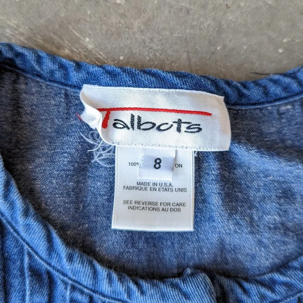 Vintage Talbots Blue Denim Pintuck Short Sleeve Midi Shirtdress size 8 - Picture 6 of 8